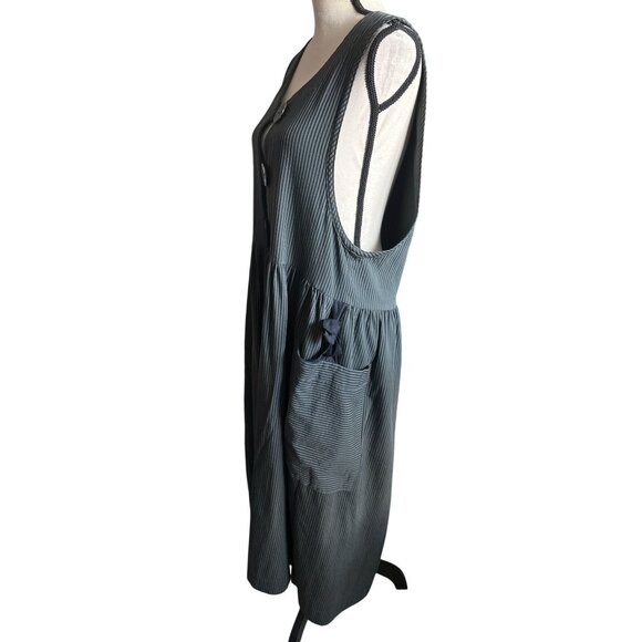 Amy Rigg Dress Gray Black Stripe Sleeveless Button Front Bow Pockets Size Small - Picture 2 of 5